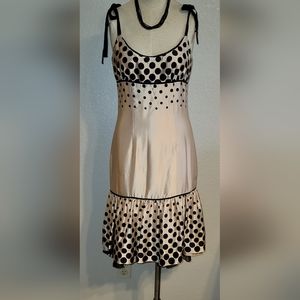 EUC Beautiful size S drop waist silky dress Bebe ribbon tie straps back zip